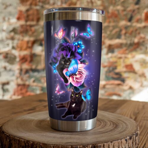 black-cat-purple-rose-steel-tumbler