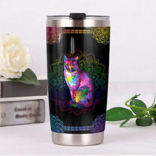 lightning-cat-mandala-steel-tumbler