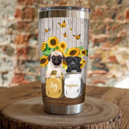 pug-dog-sunflower-bottle-steel-tumbler