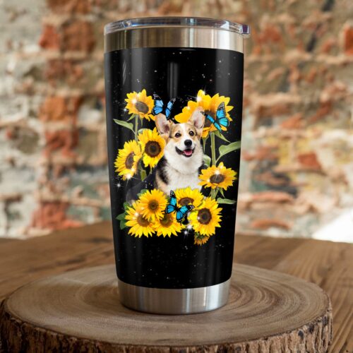 corgi-dog-sunflower-steel-tumbler