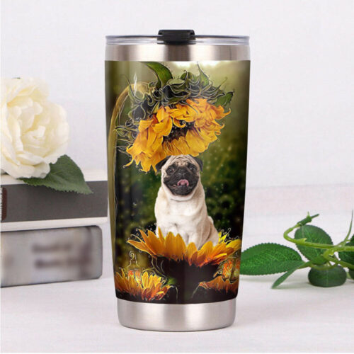 pug-dog-sunflower-steel-tumbler