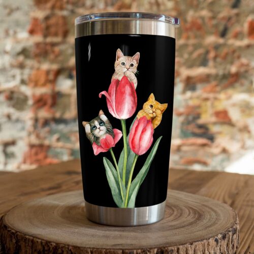 cat-tulip-flower-steel-tumbler