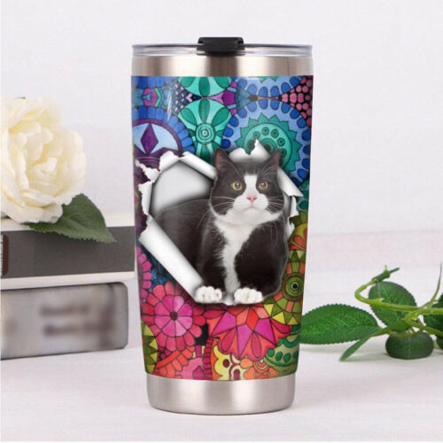 tuxedo-cat-colorful-mandala-steel-tumbler