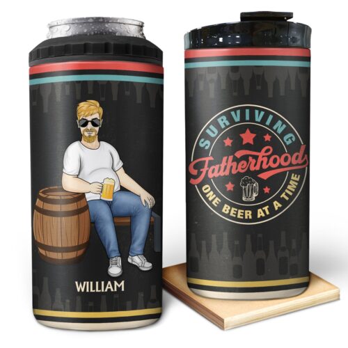 surviving-fatherhood-one-beer-at-a-time-birthday-gift-for-dad-grandpa-personalized-custom-4-in-1-can-cooler-tumbler