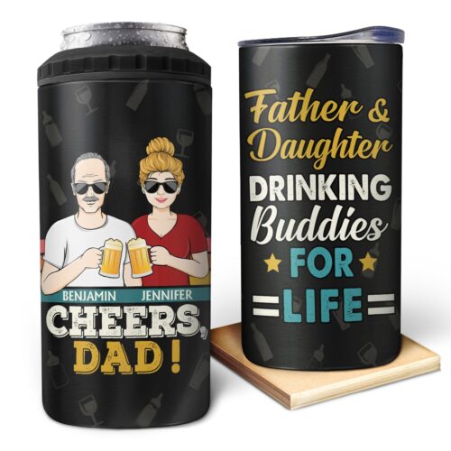 father-and-daughters-sons-drinking-buddies-for-life-gift-for-dad-personalized-custom-4-in-1-can-cooler-tumbler