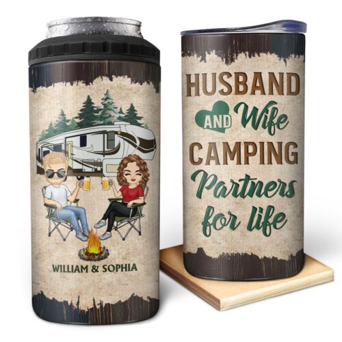 husband-and-wife-camping-partners-for-life-anniversary-birthday-gift-for-spouse-husband-wife-boyfriend-girlfriend-campers-personalized-custom-4-in-1-can-cooler-tumbler