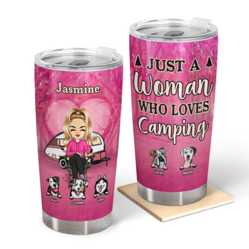 just-a-woman-who-loves-camping-gift-for-dog-lovers-personalized-custom-tumbler