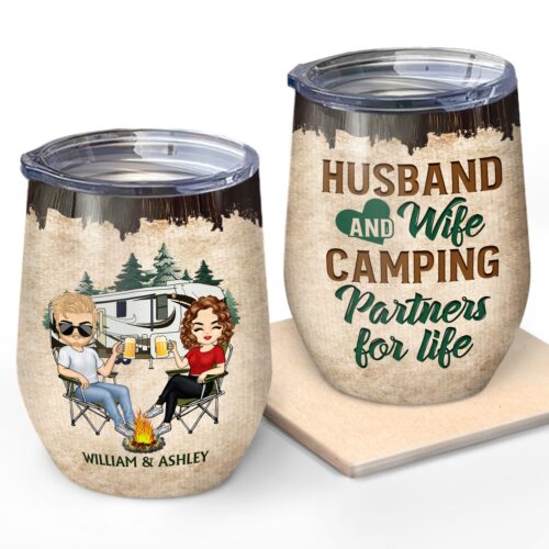 husband-and-wife-camping-partners-for-life-anniversary-birthday-gift-for-spouse-husband-wife-boyfriend-girlfriend-campers-personalized-custom-wine-tumbler