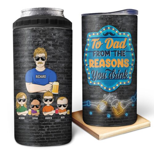 the-reasons-you-drink-neon-gift-for-father-personalized-custom-4-in-1-can-cooler-tumbler