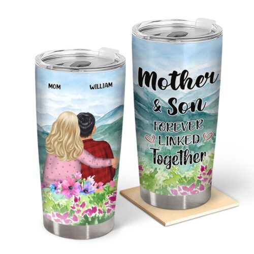 mother-son-forever-linked-together-watercolor-style-birthday-loving-gift-for-mom-grandma-grandmother-grandson-personalized-custom-tumbler