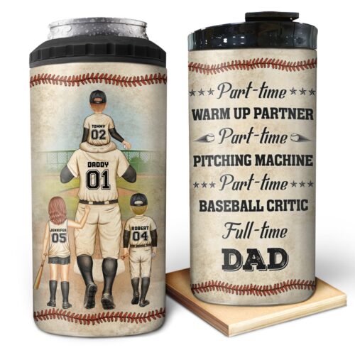 part-time-baseball-critic-full-time-dad-birthday-gift-for-sport-fan-father-grandpa-personalized-custom-4-in-1-can-cooler-tumbler