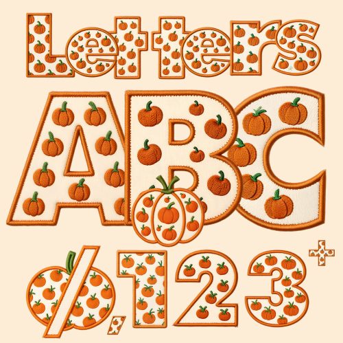 pumpkin-alphabet-png-faux-embroidery-hand-drawn-fall-pattern-pumpkin-letters-autumn-png-cream-orange-sublimation