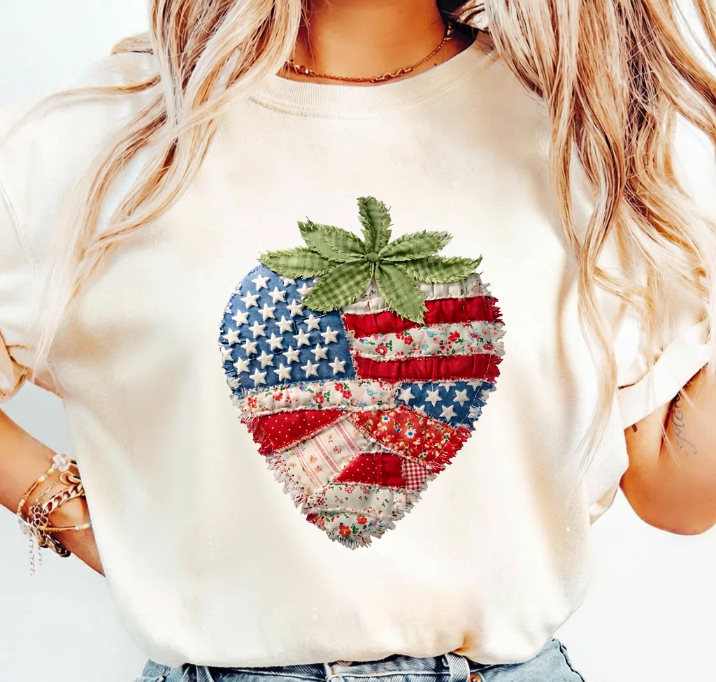 American Flag Strawberry Patchwork Design – Digital download PNG for print - Image 3