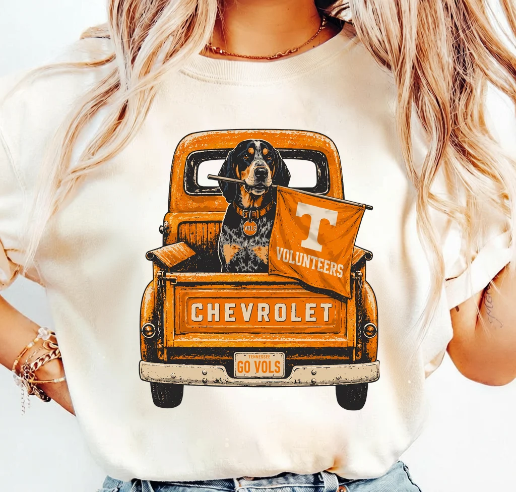 Basset Hound in Orange Truck with Tennessee Volunteers Flag · Instant PNG printable file - Image 3