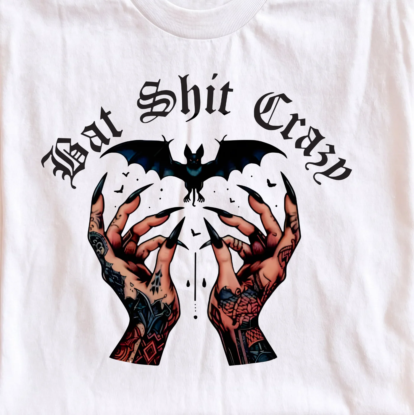 Bat Shit Crazy Tattooed Hands Design – Digital download PNG for print
