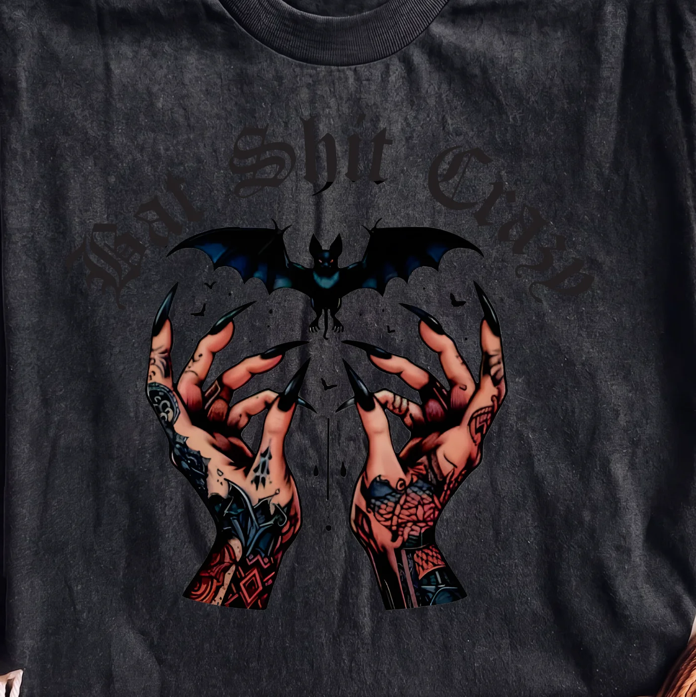 Bat Shit Crazy Tattooed Hands Design – Digital download PNG for print - Image 2