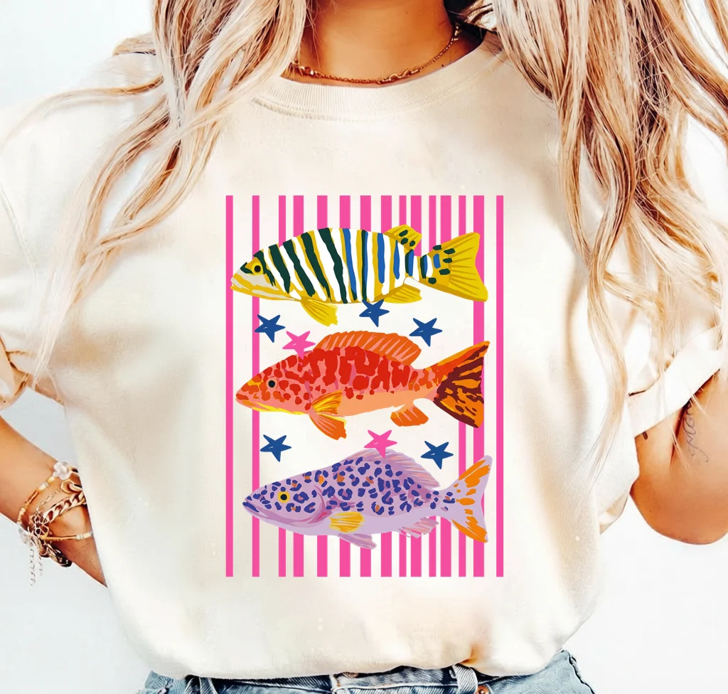 Colorful Fish Design with Stripes and Stars - PNG for printing - Image 3