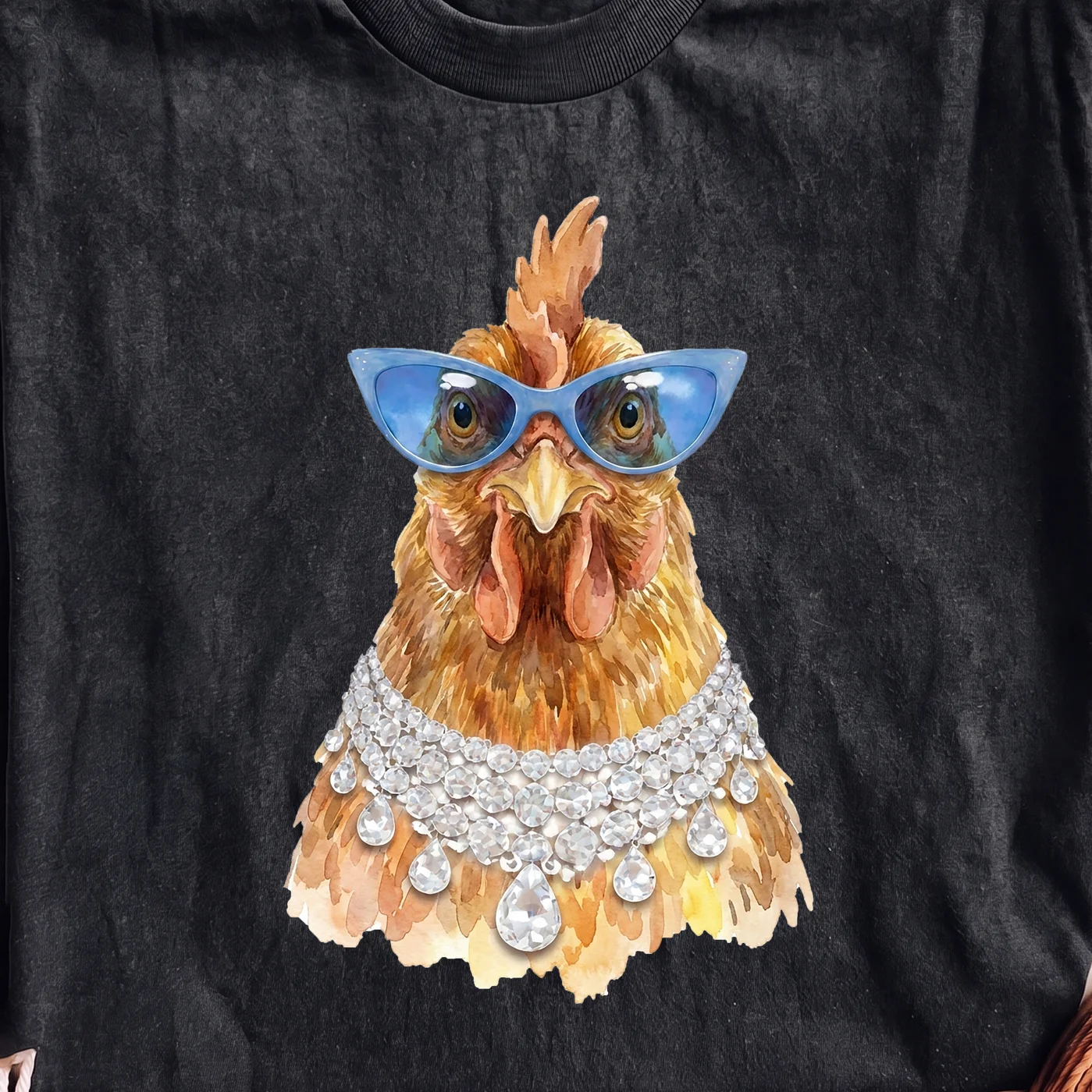 Cool Chicken in Sunglasses and Diamond Necklace - PNG for printing - Image 2