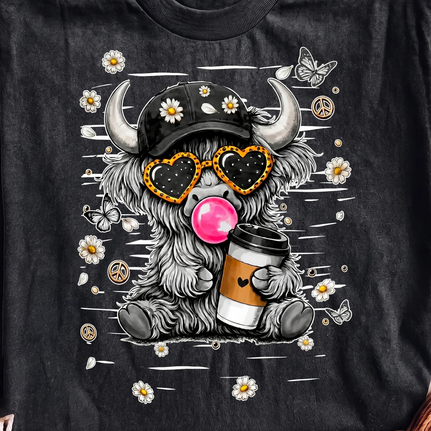 Cute Buffalo Wearing Heart Sunglasses and Holding Coffee | Print-ready PNG file - Image 2