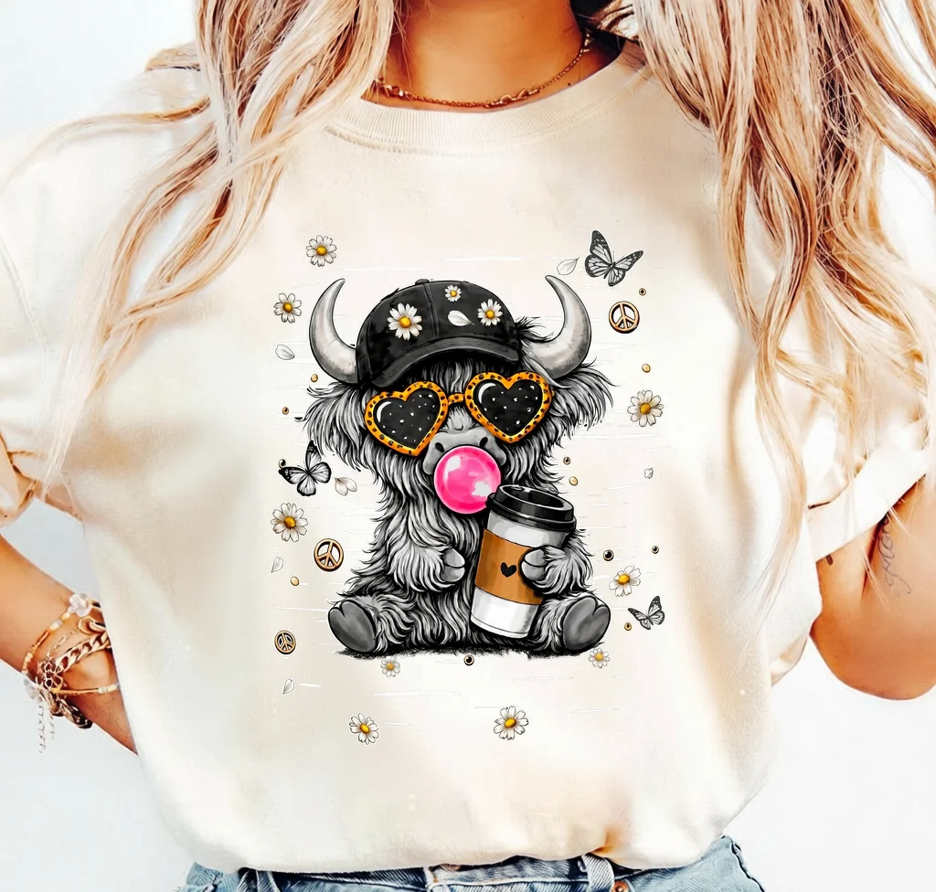 Cute Buffalo Wearing Heart Sunglasses and Holding Coffee | Print-ready PNG file - Image 3