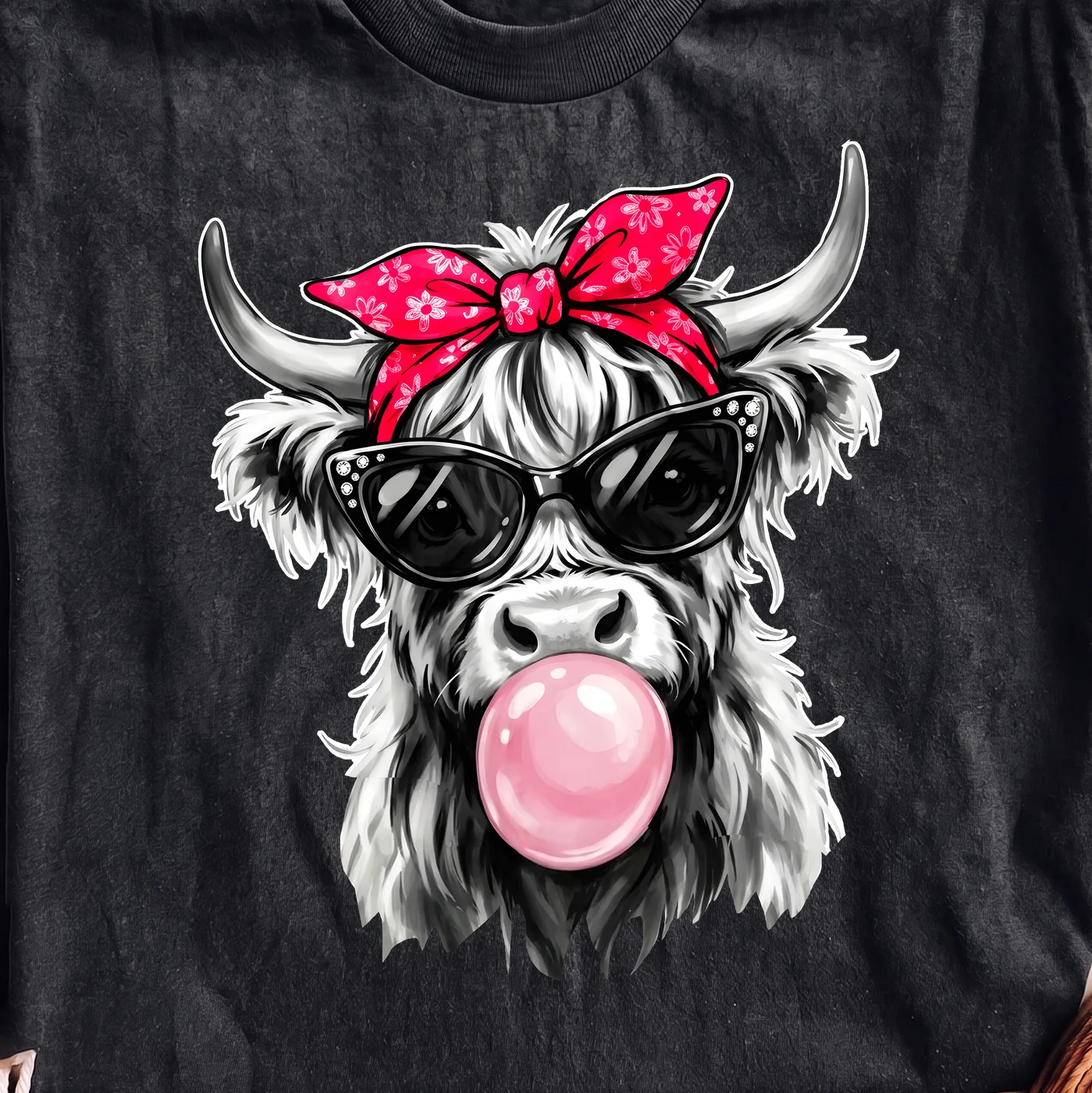 Cute Cow Wearing Sunglasses and Bubblegum · Instant PNG printable file - Image 2