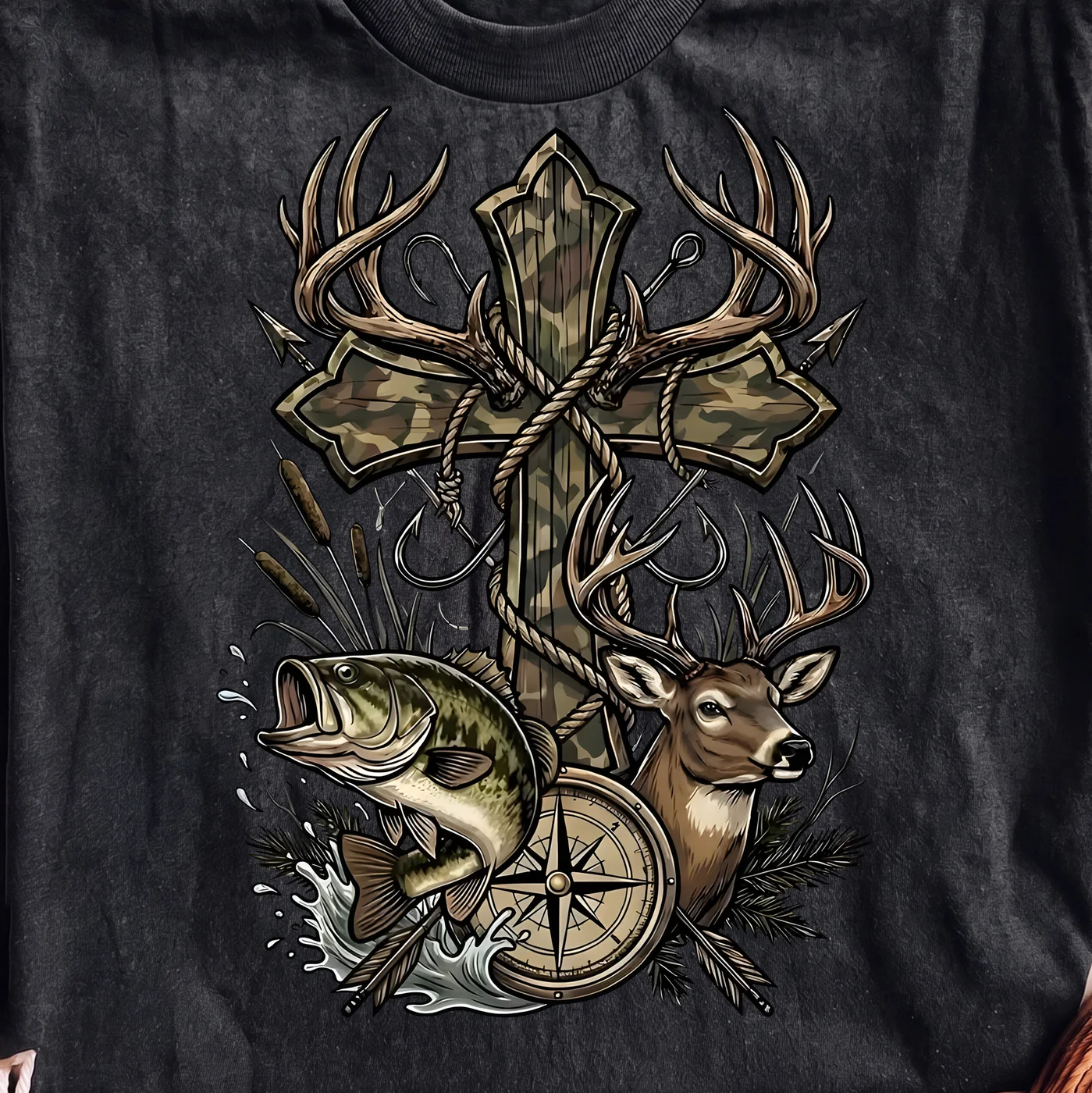 Deer Fishing Cross Camo Design – Digital download PNG for print - Image 2