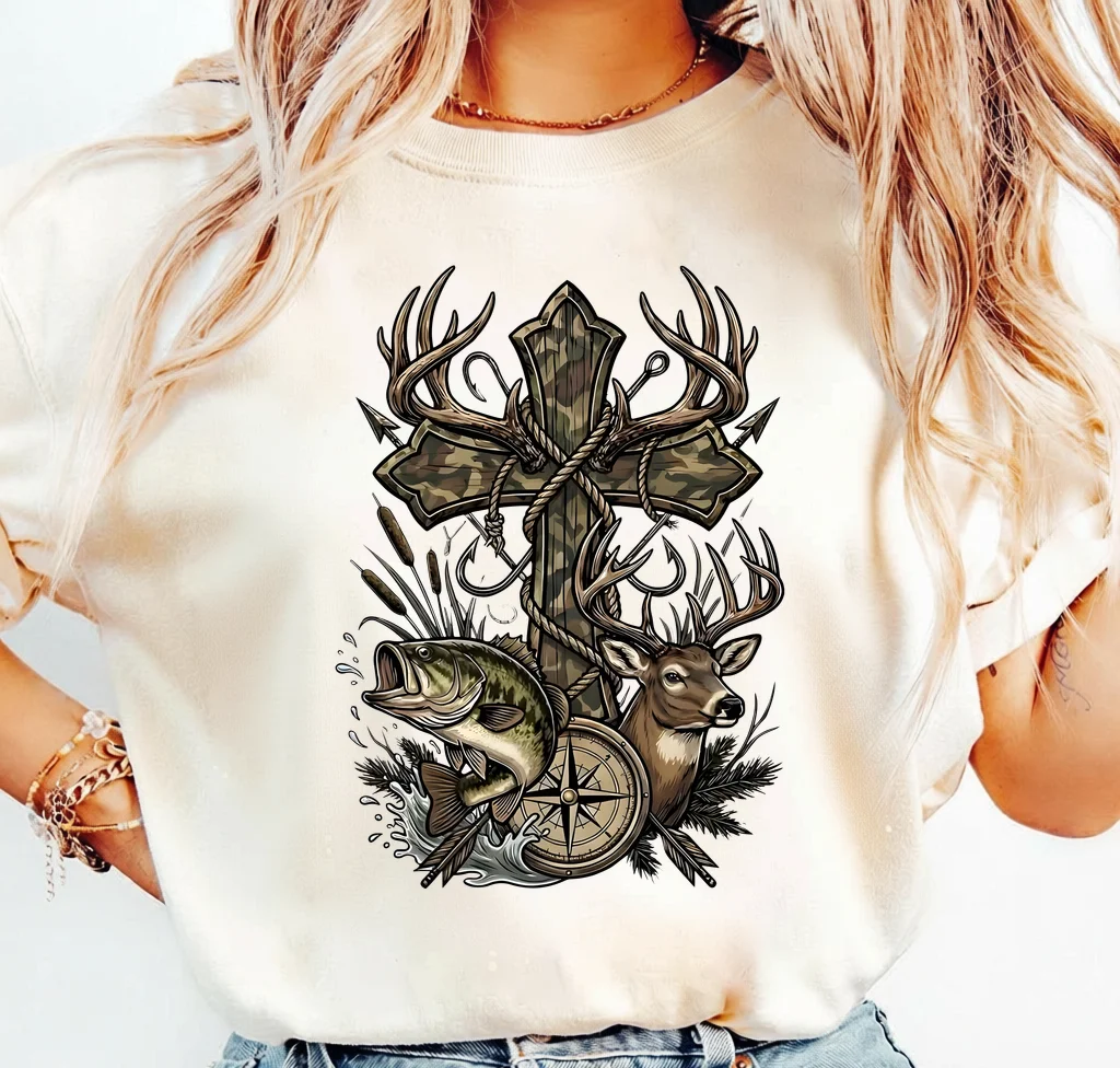 Deer Fishing Cross Camo Design – Digital download PNG for print - Image 3