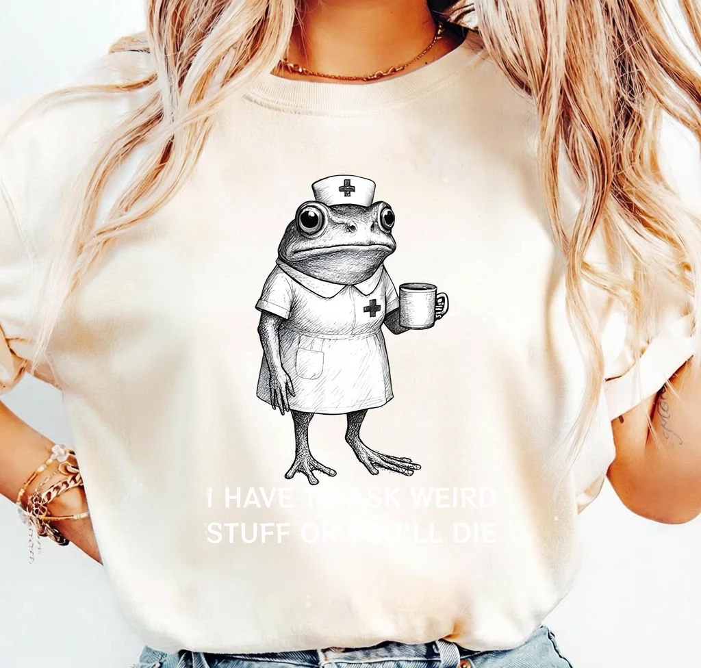 Frog Nurse Holding Coffee Mug I Have To Ask Weird Stuff Or You'll Die – Digital download PNG for print - Image 3