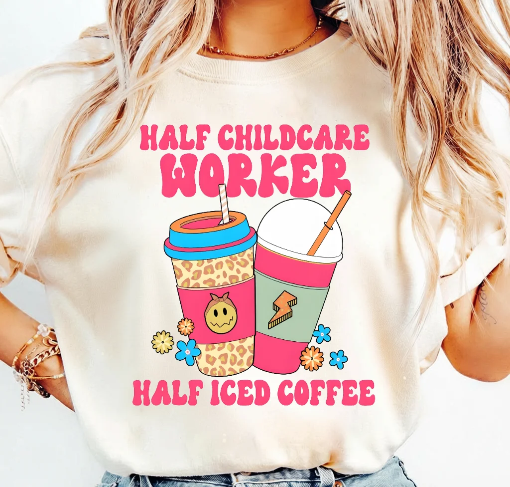 Half Childcare Worker Half Iced Coffee - PNG for printing - Image 3