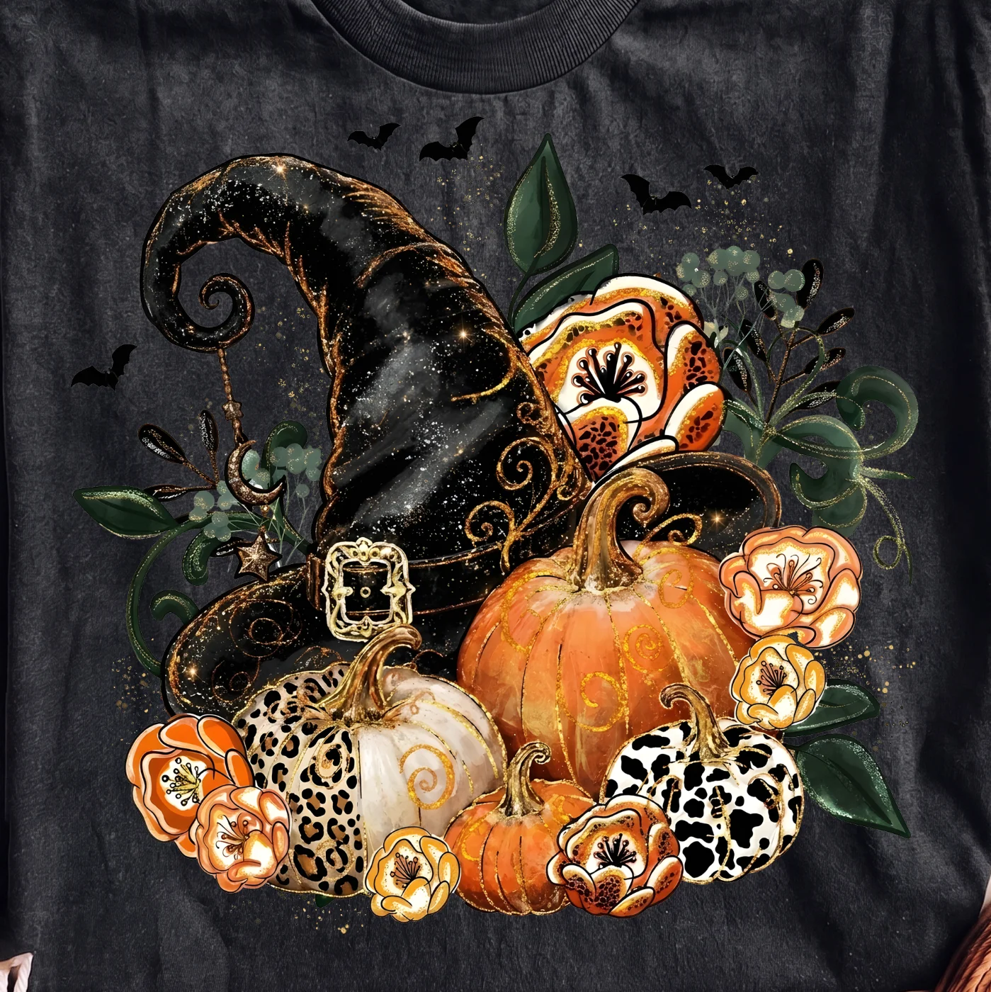 Halloween Witch Hat with Pumpkins and Flowers · Instant PNG printable file - Image 2