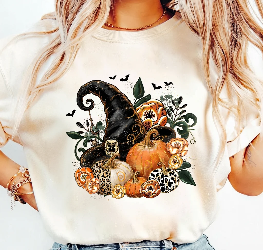 Halloween Witch Hat with Pumpkins and Flowers · Instant PNG printable file - Image 3