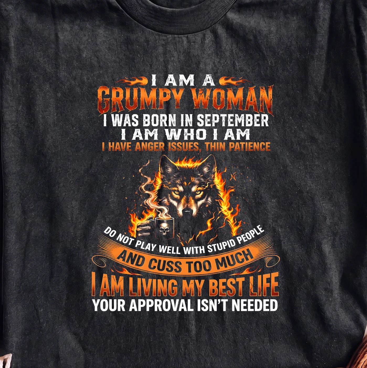 I Am A Grumpy Woman September Wolf Mug Design - PNG for printing - Image 2