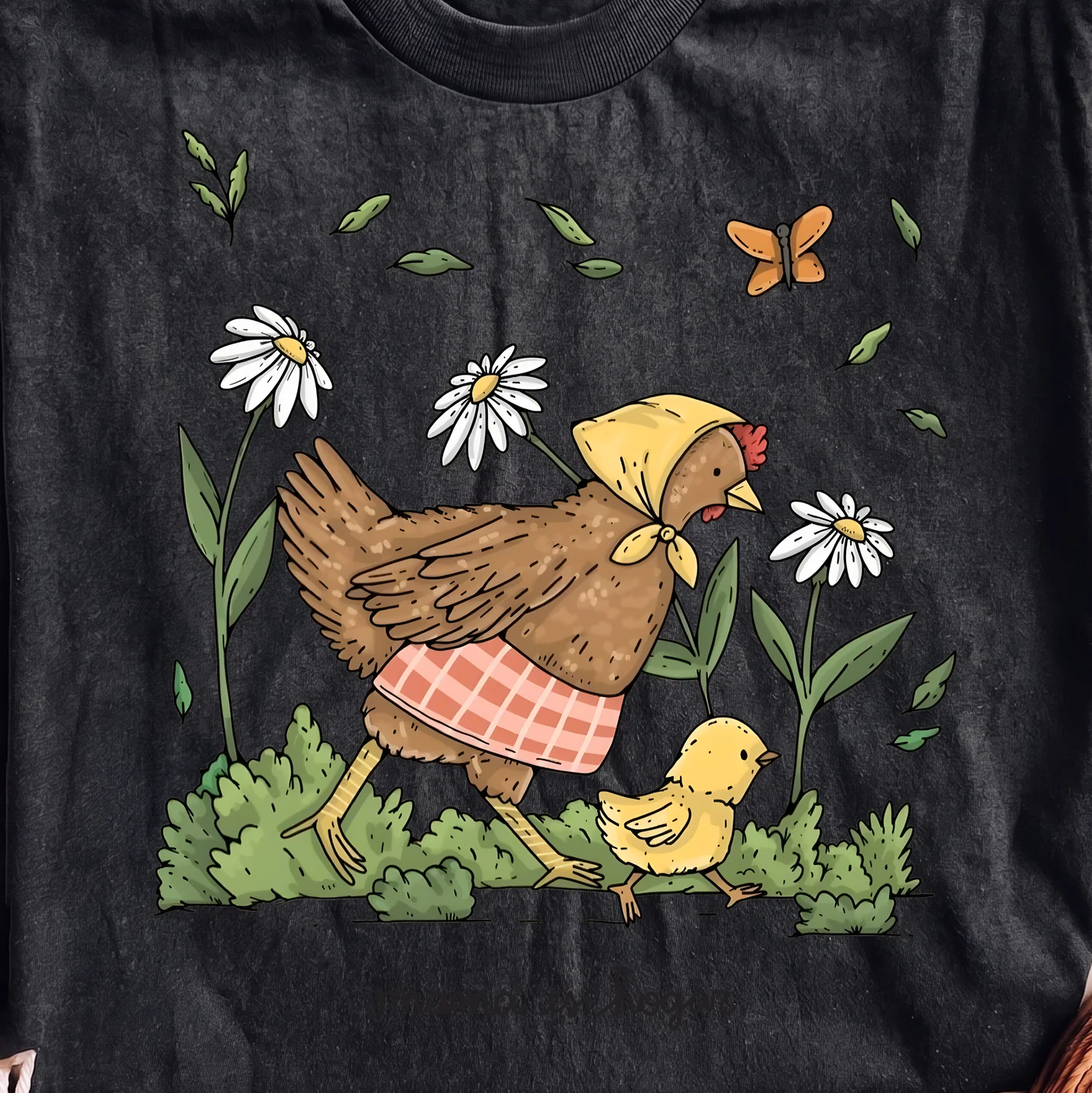Mamá es hogar chicken mom with chick and daisies – Digital download PNG for print - Image 2