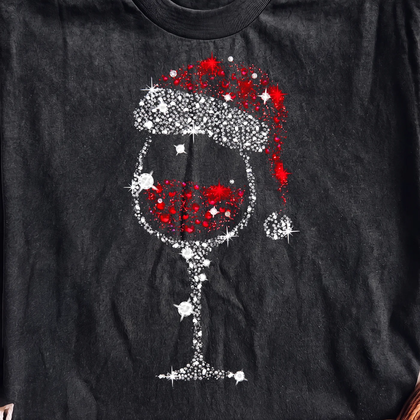 Santa Hat Wine Glass with Sparkles - PNG for printing - Image 2