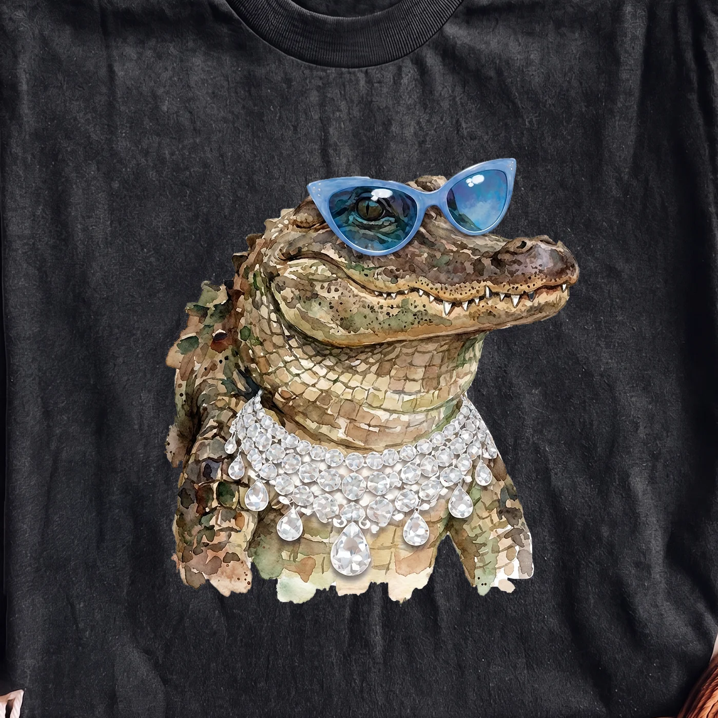 Sassy Alligator in Sunglasses and Diamond Collar | Print-ready PNG file - Image 2
