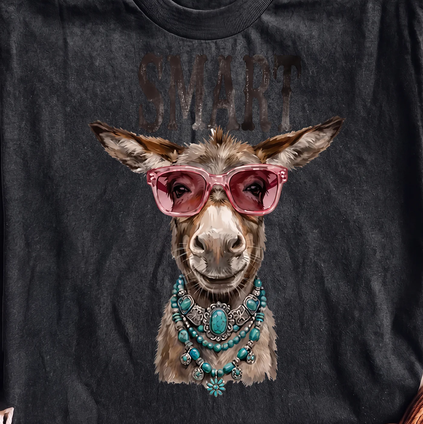 Smart Donkey Wearing Pink Sunglasses and Turquoise Necklace - PNG for printing - Image 2