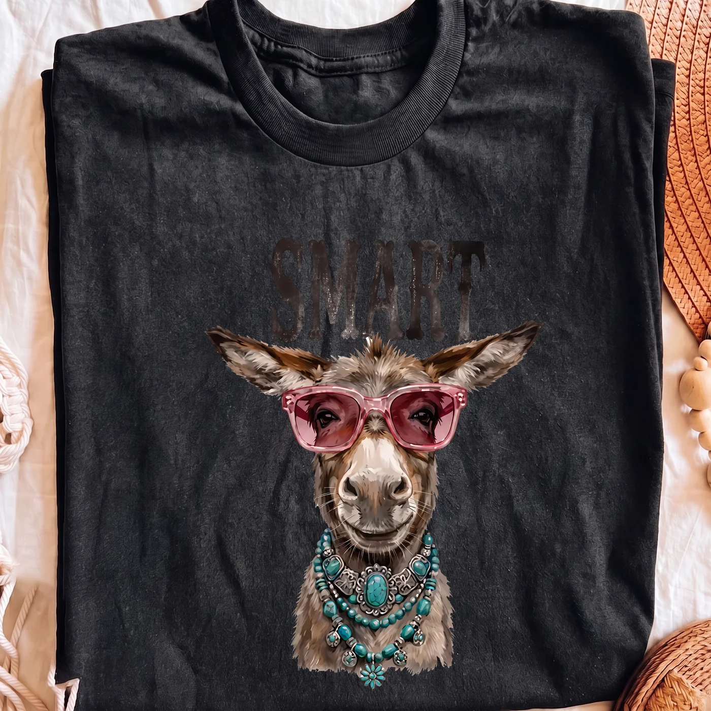 Smart Donkey Wearing Pink Sunglasses and Turquoise Necklace - PNG for printing - Image 2