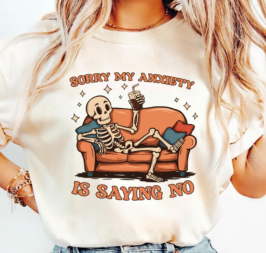Sorry My Anxiety Is Saying No Skeleton Couch – Digital download PNG for print - Image 3