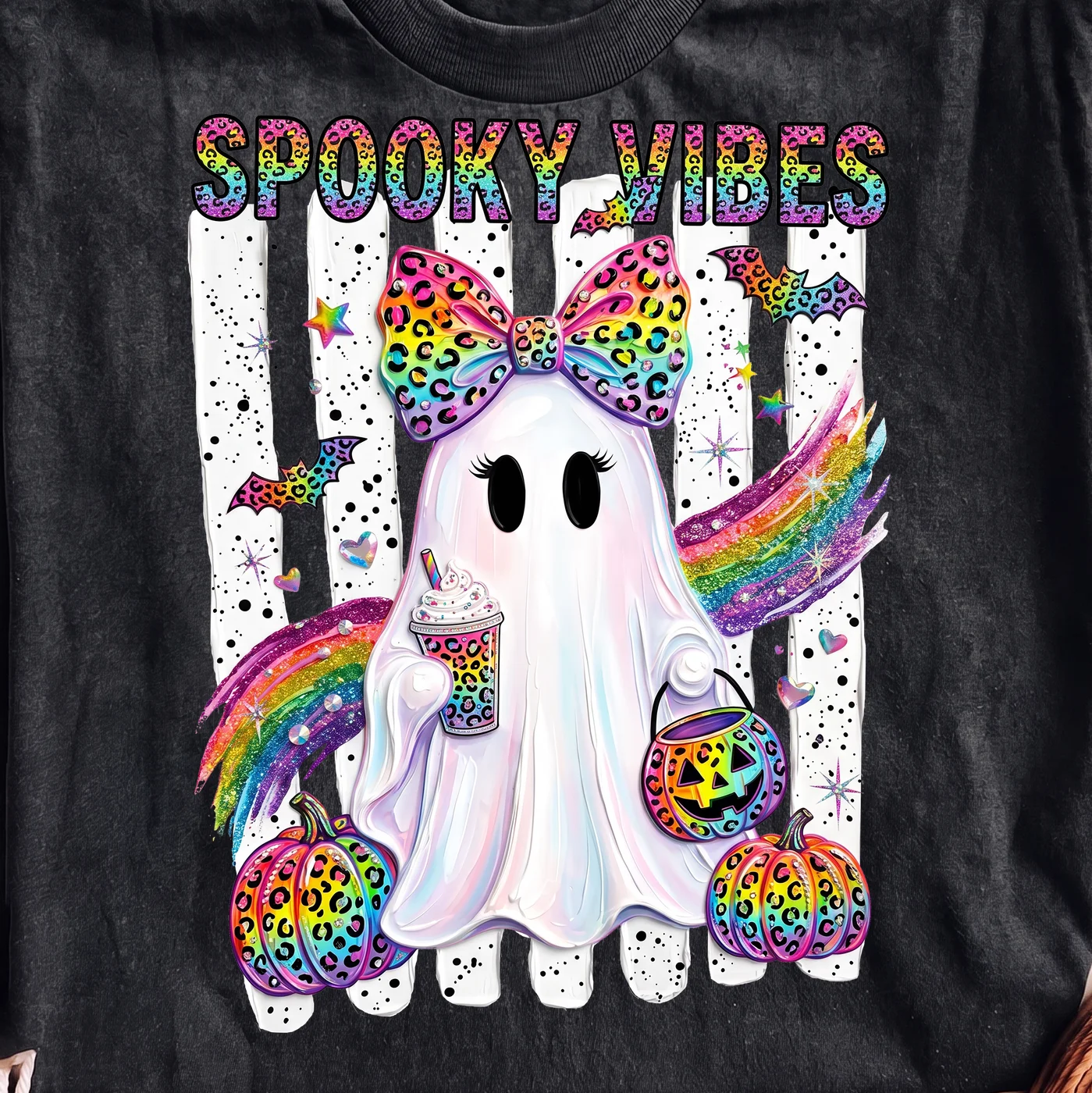 Spooky Vibes Ghost with Rainbow Leopard Print · Instant PNG printable file - Image 2