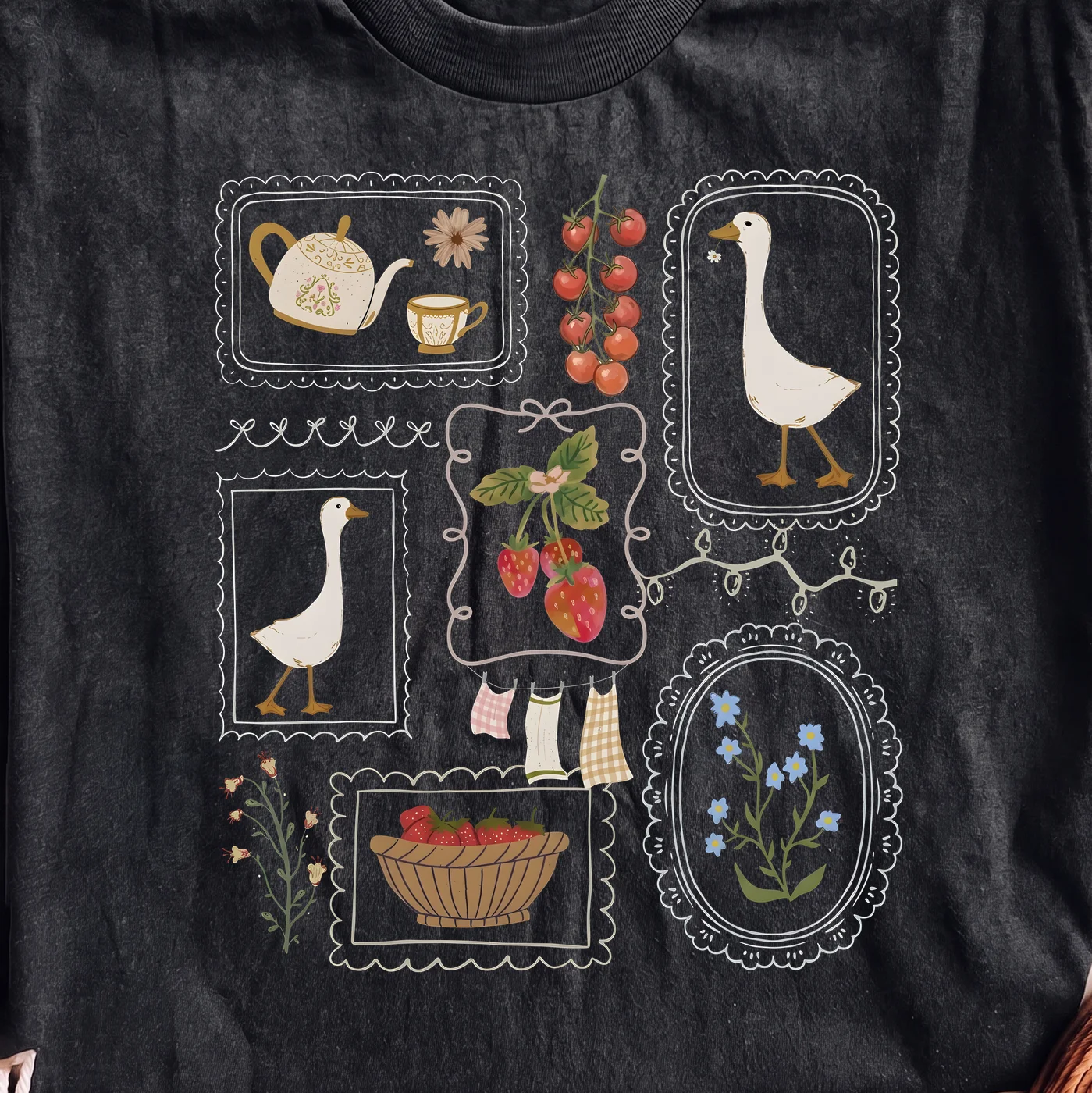 Vintage Farmhouse Decor with Geese, Strawberries, and Teapot | Print-ready PNG file - Image 2